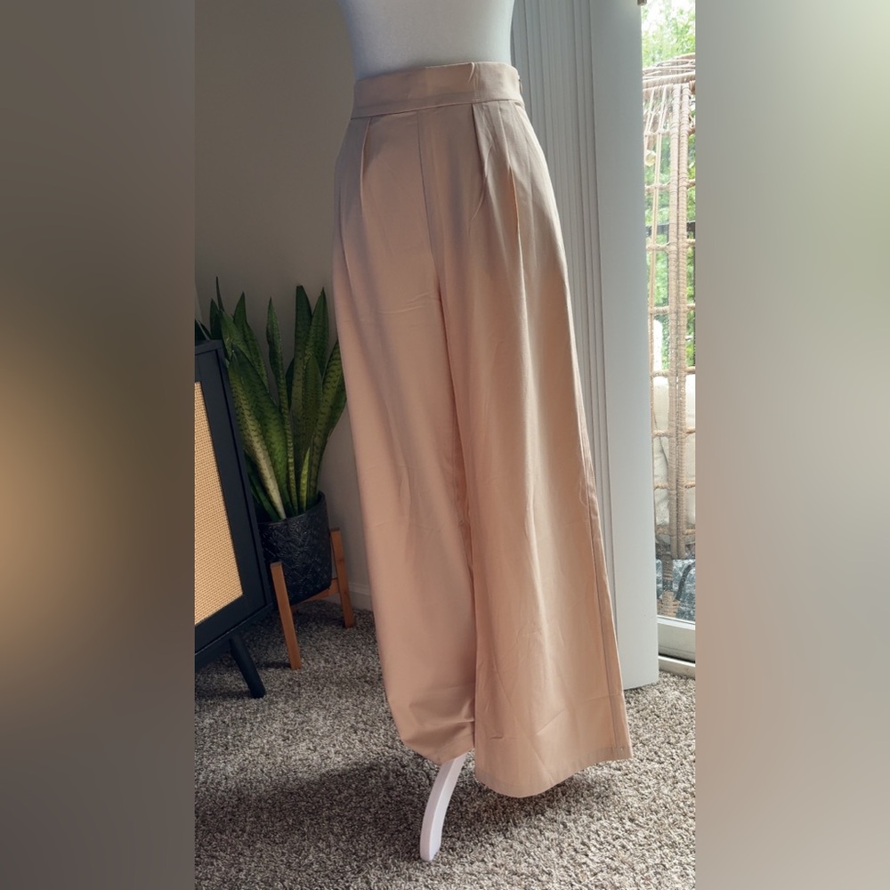 Veiled Collection Cream Wide Leg High-Waisted Pants
